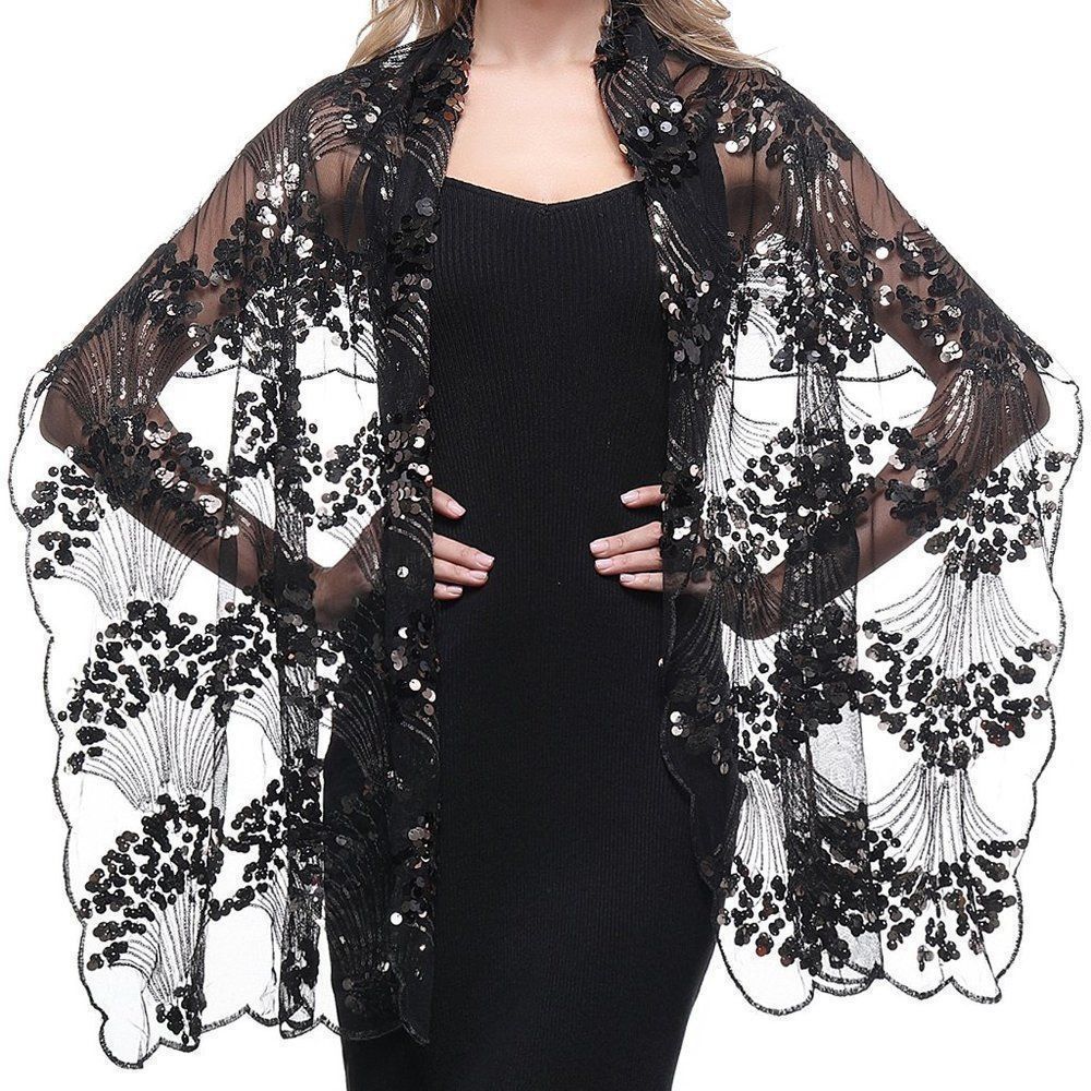 WOMEN'S Jlux Shawl Wraps Sequin Z-Black